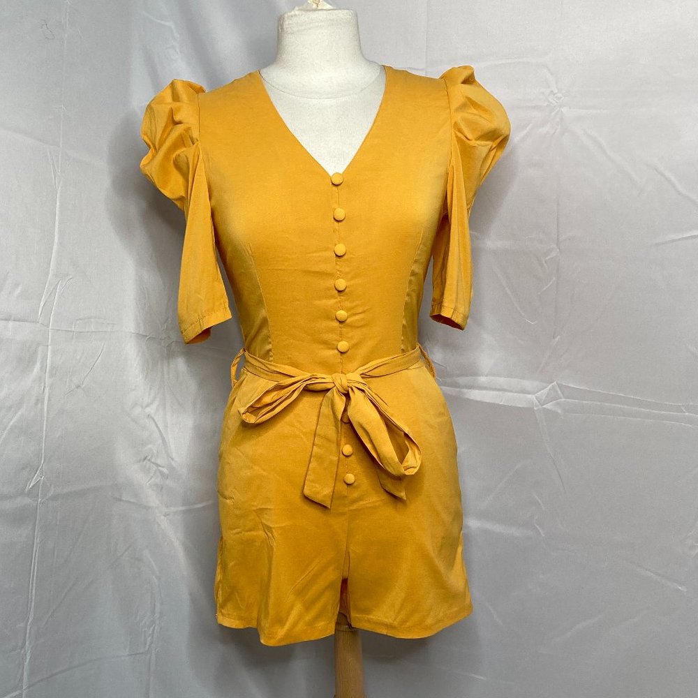 Copperose Puff Soulder Button Front Playsuit Musta